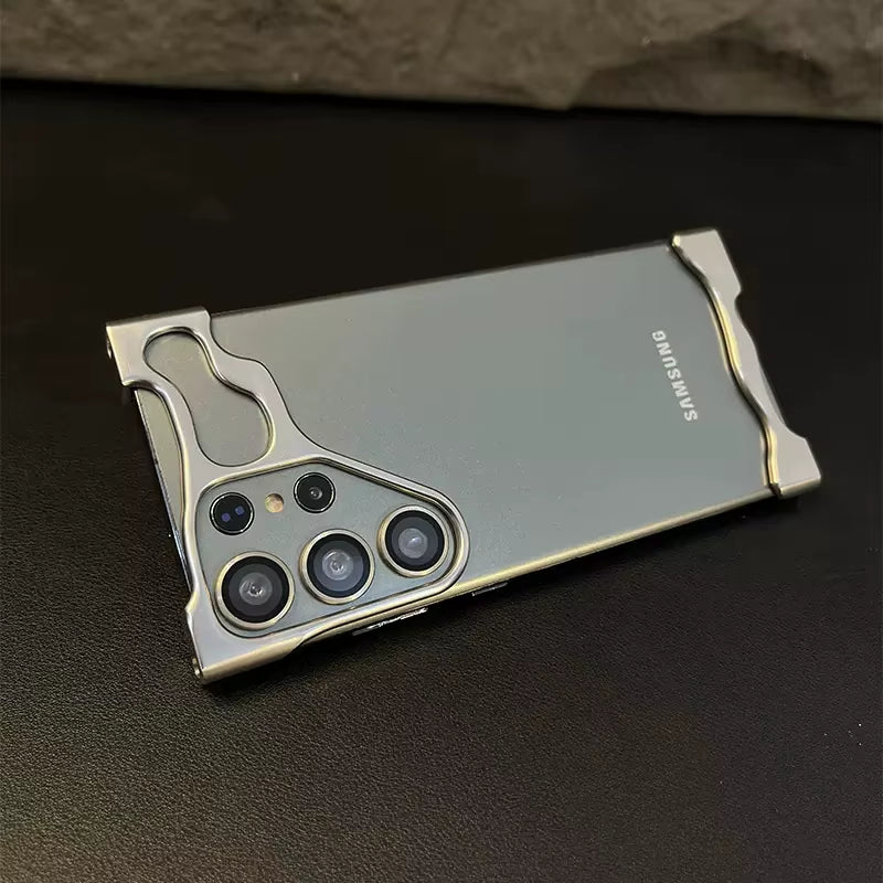 Aluminum Alloy Bumper Phone Shell for Samsung Galaxy S23 S24 Ultra plus with Lens Film Metal Corner Pad Shockproof Cover